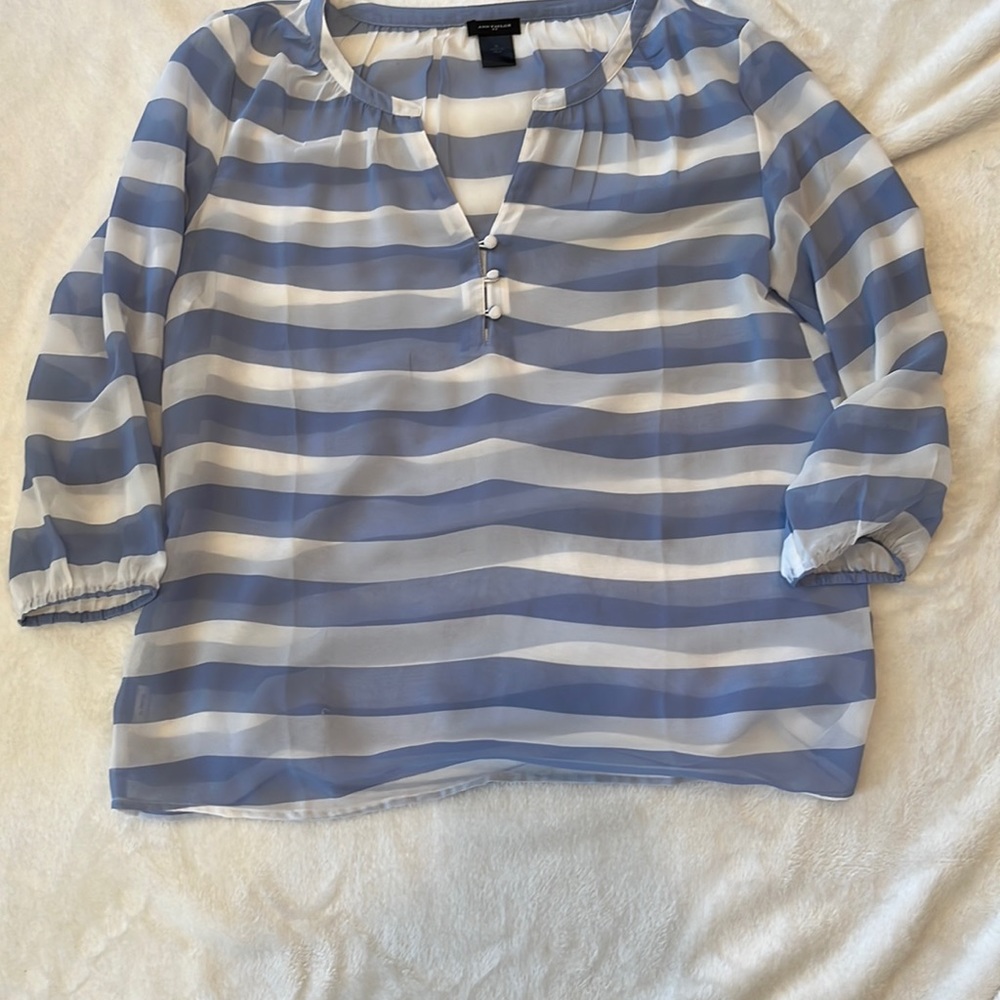 Ann Taylor small blue and white striped blouse